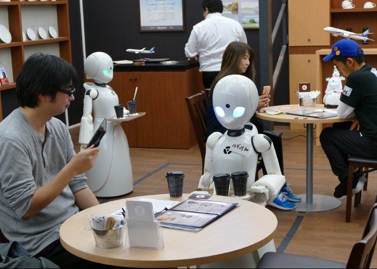 В японском кафе работают люди с ограниченными возможностями и роботы 